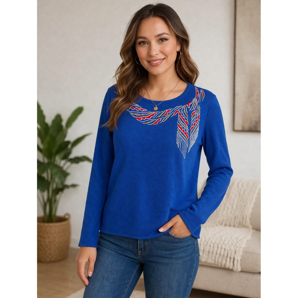 VTG BOB‎ MACKIE Wearable Art Pullover Sweater Women's Large Embroidered Beaded